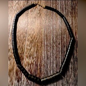 18" Vintage Graduated Heishi Black/Brown/Brass Necklace